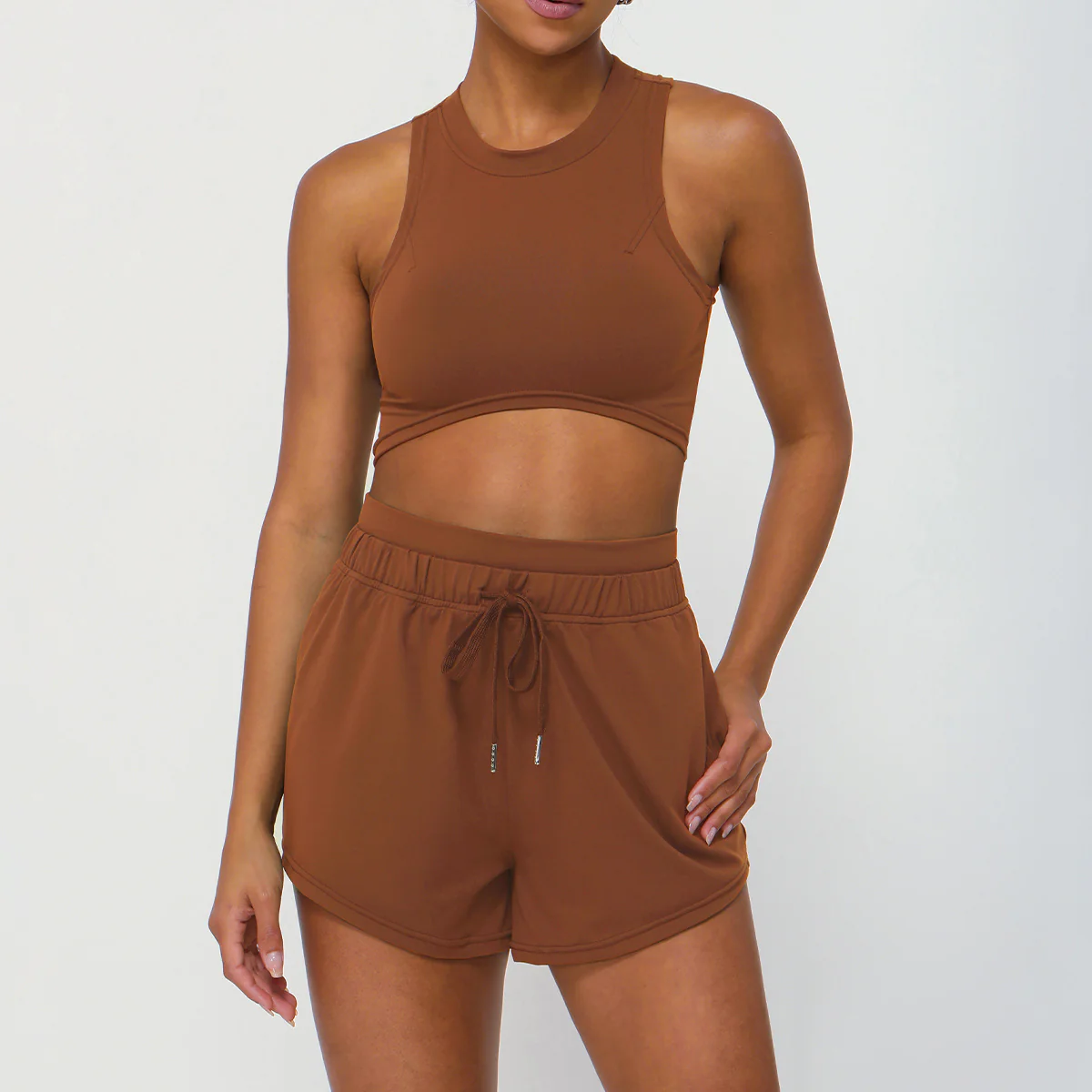 High-waisted quick-drying fitness set cross-border sports vest shorts